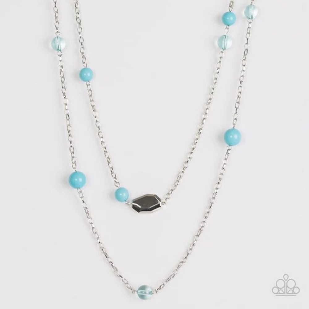 Hitting A Glow Point Long Blue Beaded Necklace & Earrings Set - Picture 3 of 4